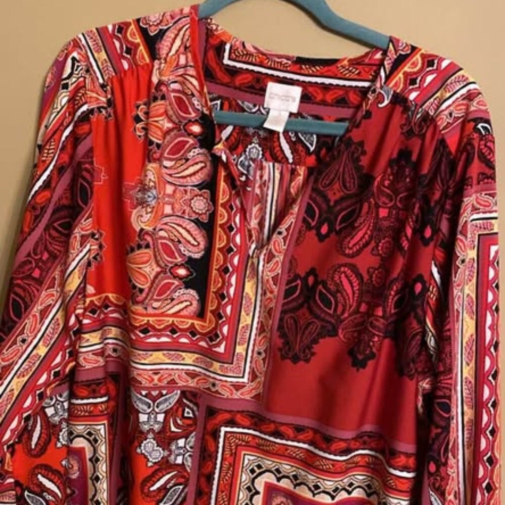 Chicos Red and Black Paisley Shirt